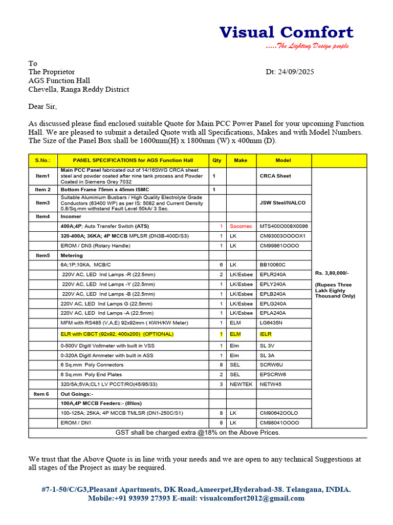 Quote for PCC Power Panel Installation | PDF | Electricity | Electrical ...