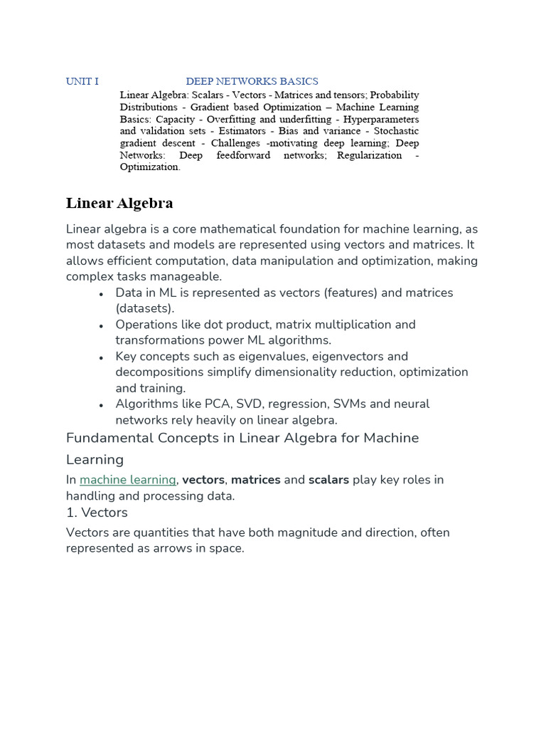Linear Algebra Fundamentals for ML | PDF | Matrix (Mathematics ...
