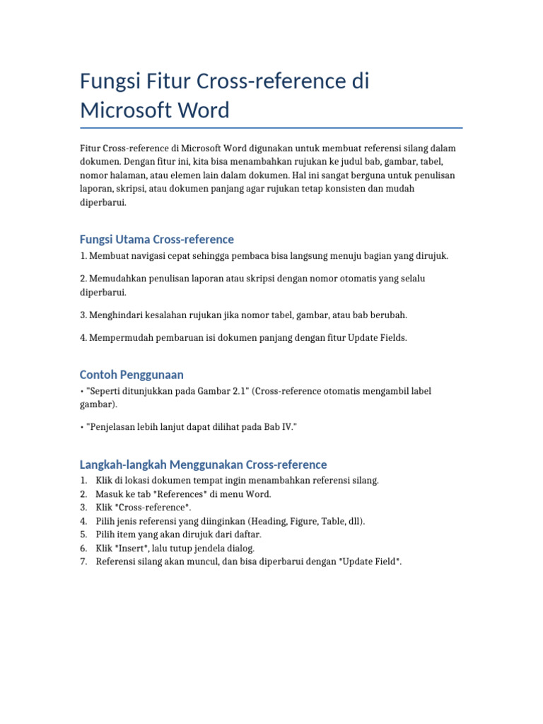 Panduan Fitur Cross-reference Word | PDF