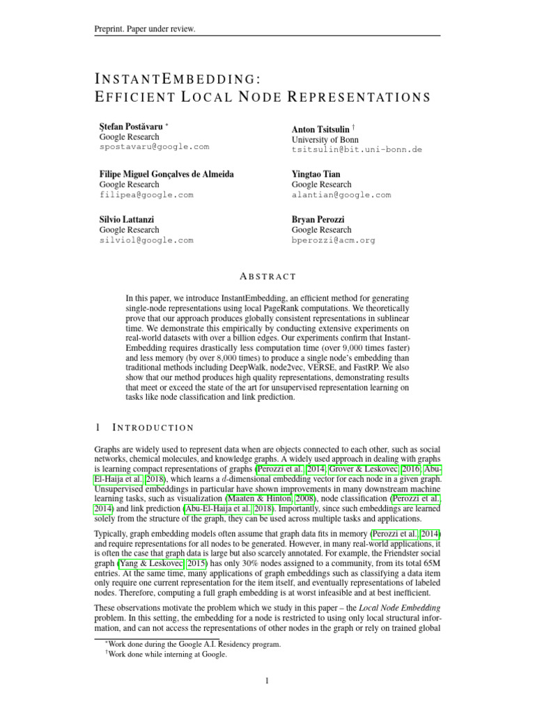 InstantEmbedding Efficient Local Node Representations | PDF | Matrix ...