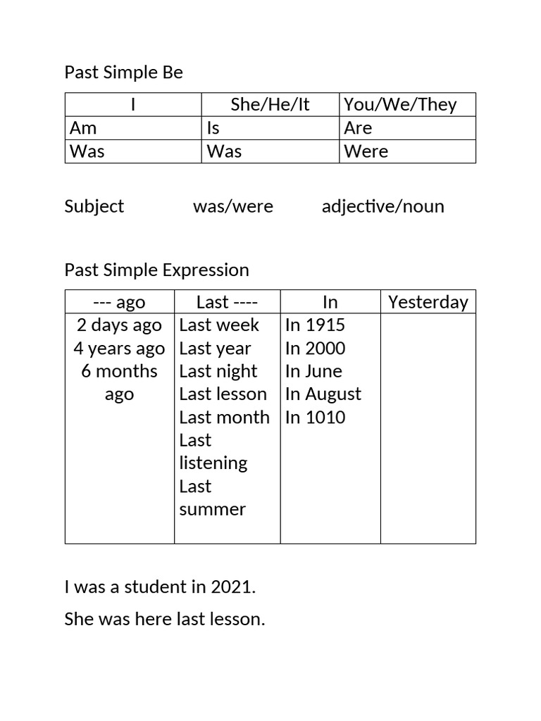 Past Simple Be | PDF