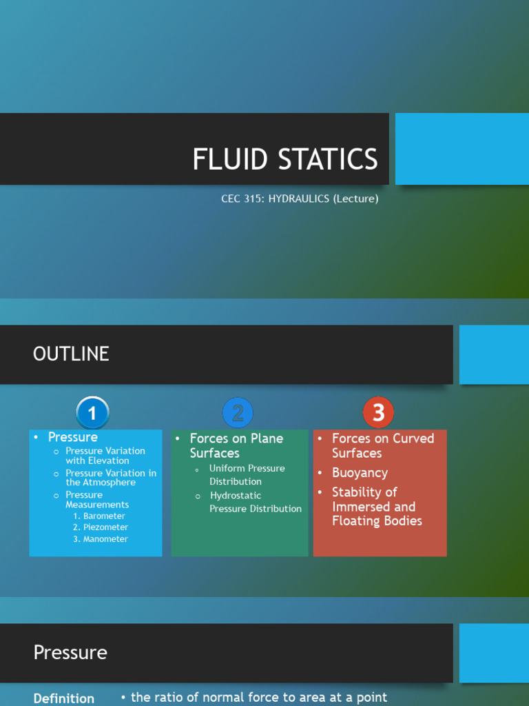 Fluid Statics and Pressure Principles | PDF | Pressure | Pressure ...