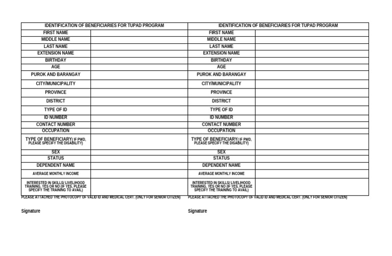 TUPAD Program Beneficiary Identification Form | PDF | Authentication