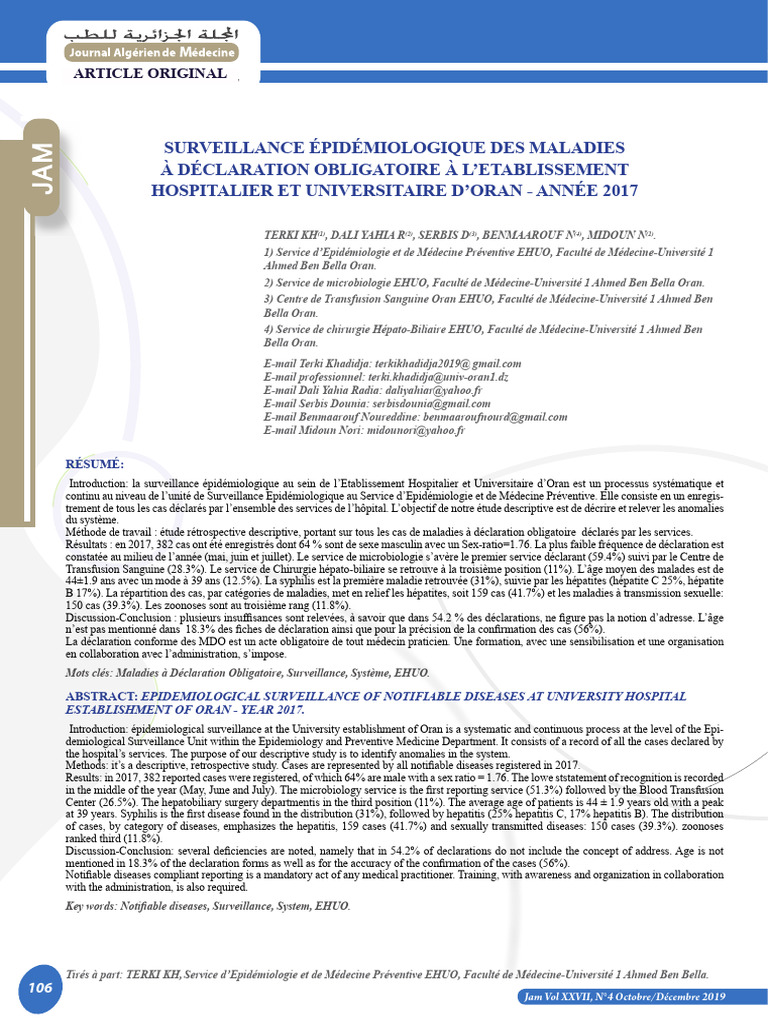Surveillance des maladies à Oran 2017 | PDF | Sciences de la santé ...