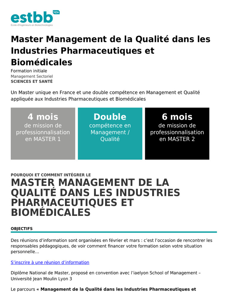 Master en Management de la Qualité Santé | PDF