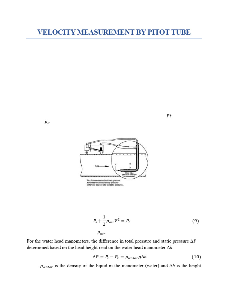 Pitot Tube Velocity Measurement Guide | PDF | Pressure | Mechanical ...