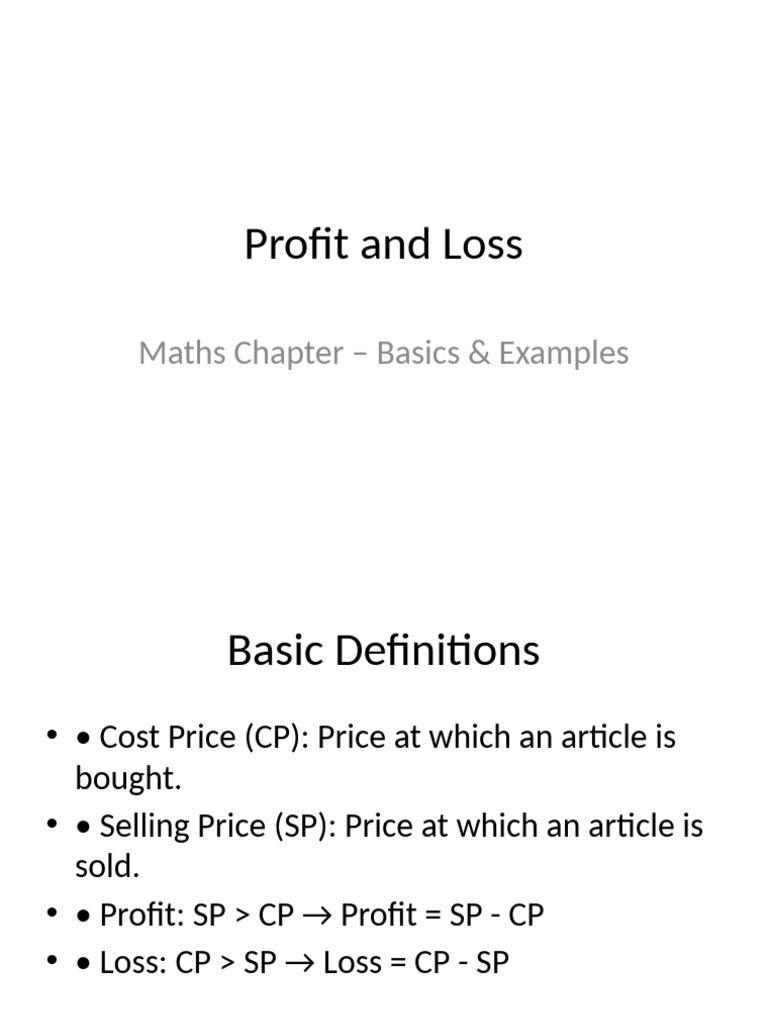 Profit and Loss Chapter | PDF
