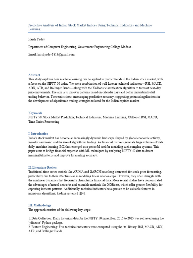 Machine Learning for NIFTY 50 Prediction | PDF | Machine Learning ...