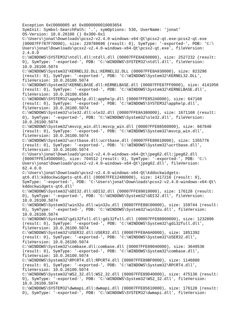 PCSX2 Error 0xC0000005 Debug Log | PDF | Software | Computing