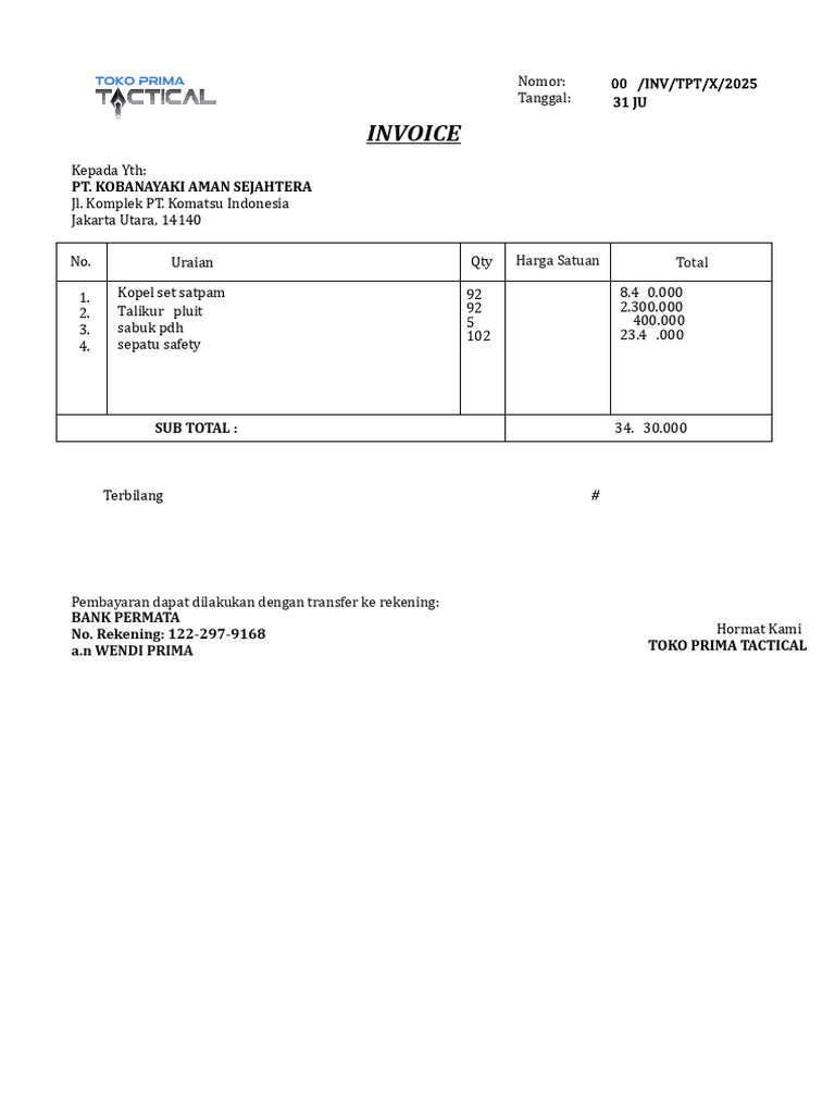 Invoice Juli 31 Sepatu Polri Kas | PDF