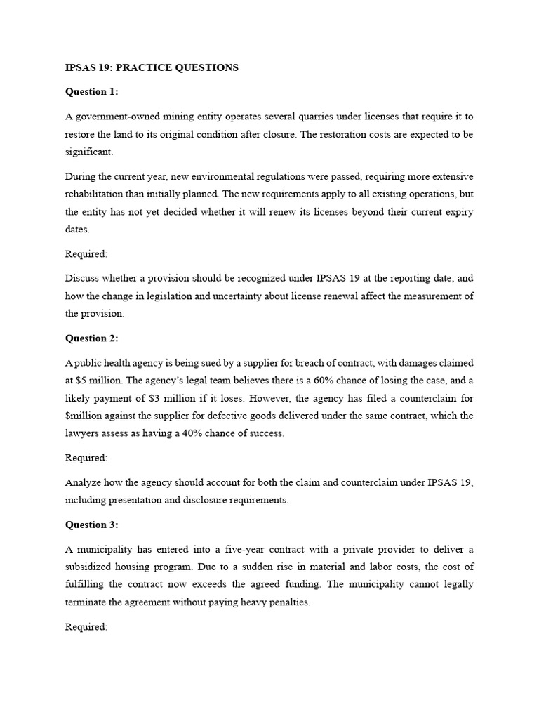 IPSAS 19 Practice Questions Explained | PDF | Damages | License