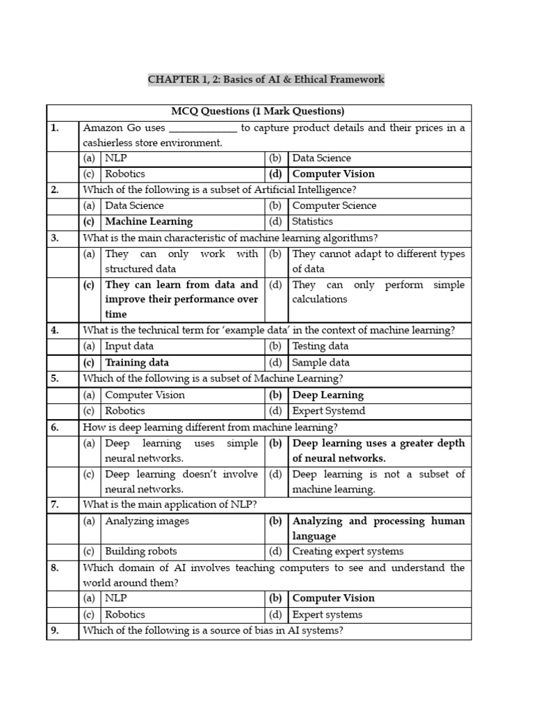 AI Basics and Ethical Frameworks MCQs | PDF | Machine Learning ...