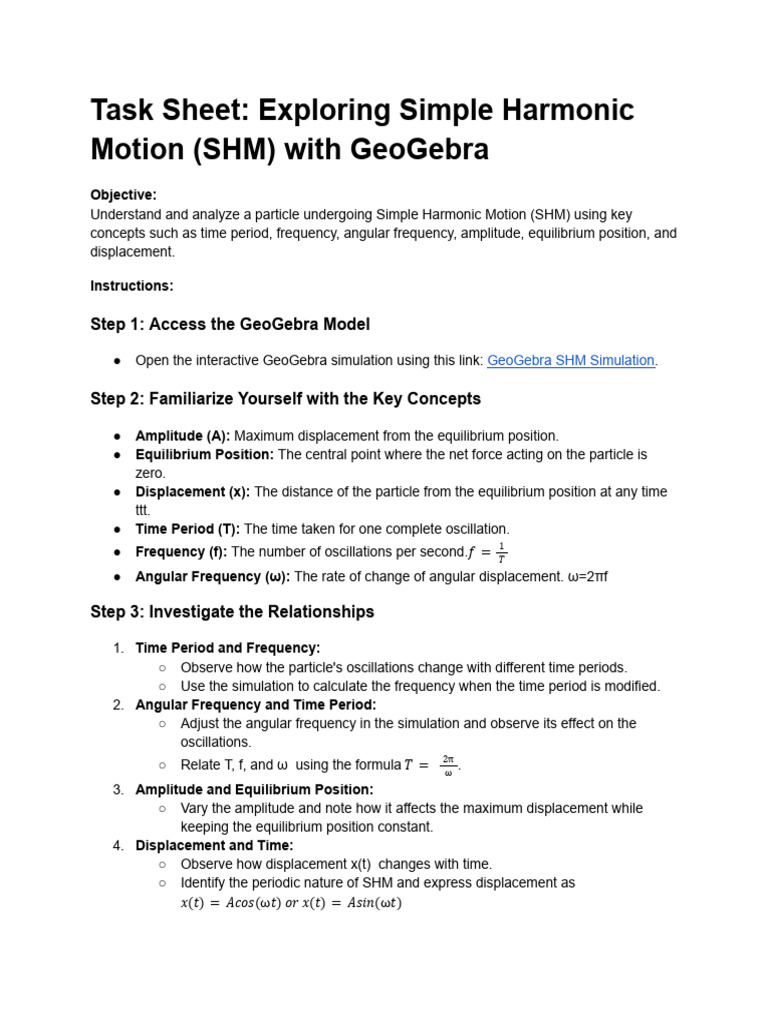SHM Analysis with GeoGebra Simulation | PDF | Oscillation | Motion ...