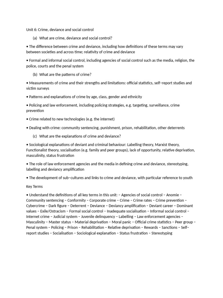 Key Points, Crime, Deviance and Social Control | PDF
