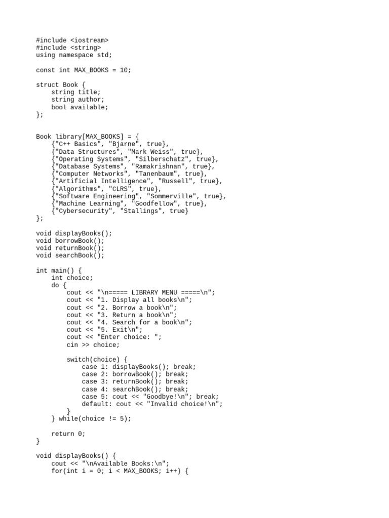 C++ Library Management System Code | PDF | C++ | Software Development