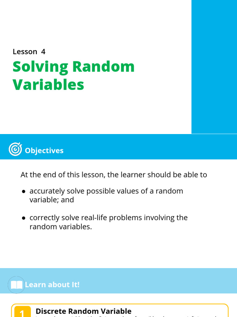 Solving Random Variables: Lesson 4 | PDF | Probability Distribution ...