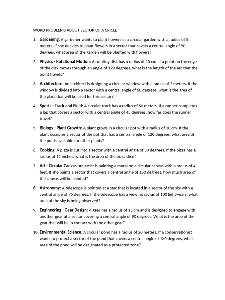 Word Problems About Sector of A Cricle | PDF