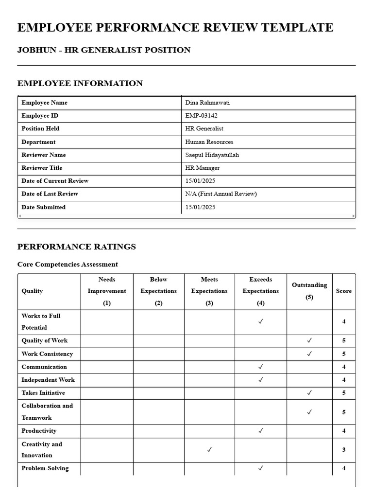 HR Generalist Performance Review Template | PDF | Analytics ...