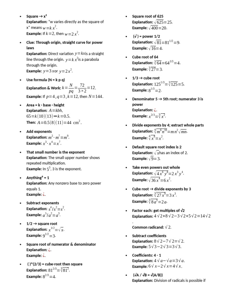 G9 Math Q2 Reviewer | PDF | Square Root | Mathematics