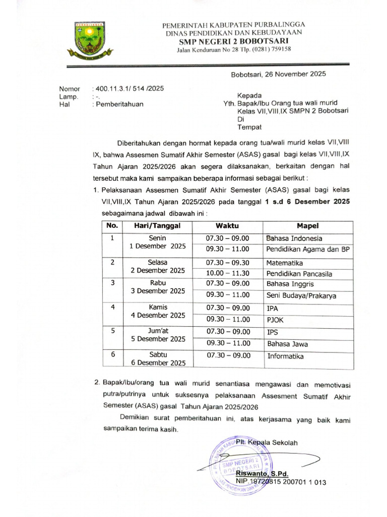 Pemberitahuan ASAS Gasal Tahun 2025 - 2026 | PDF