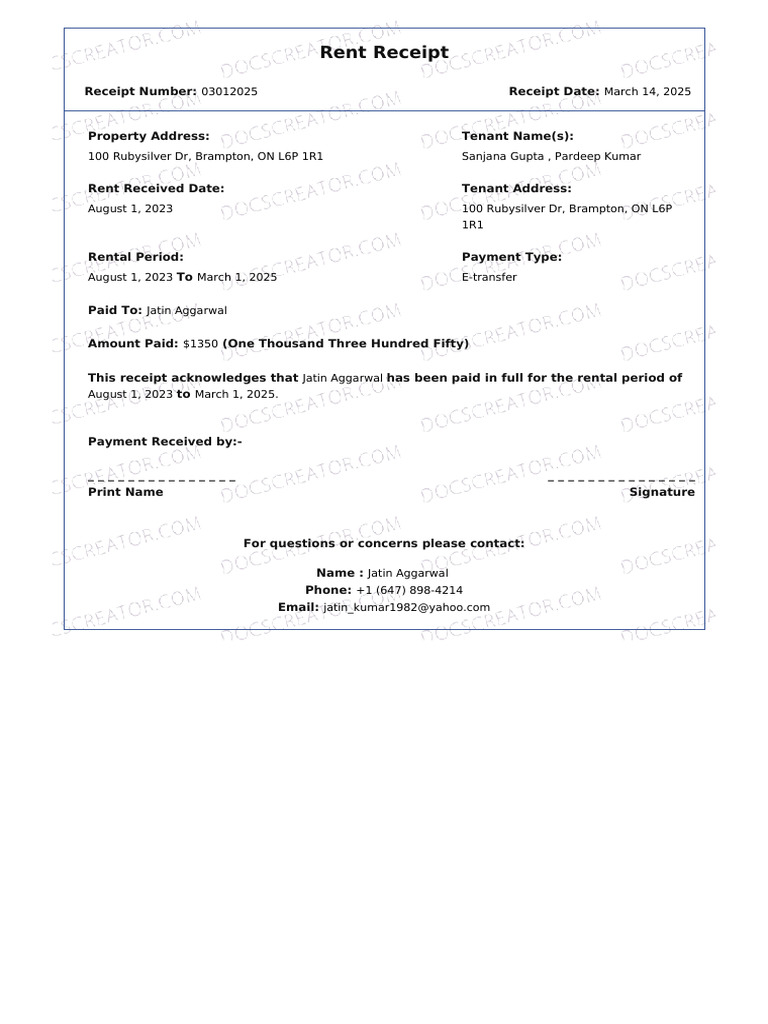 Rent Receipt | PDF