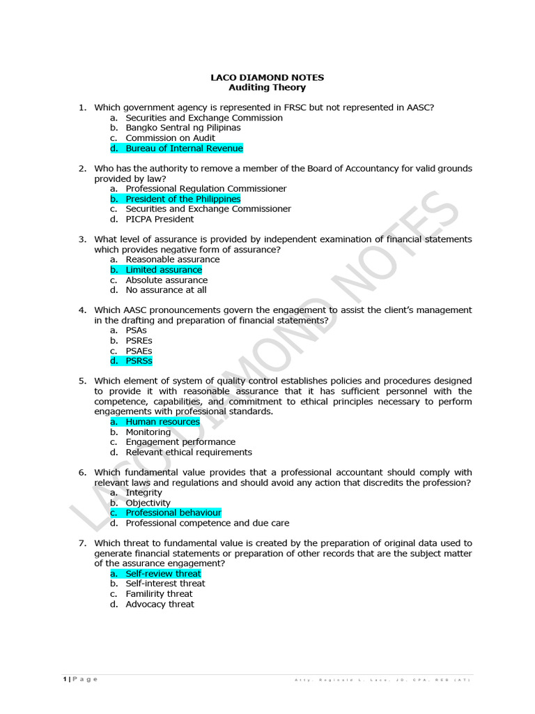 Auditing Theory Questions and Answers | PDF | Audit | Auditor's Report