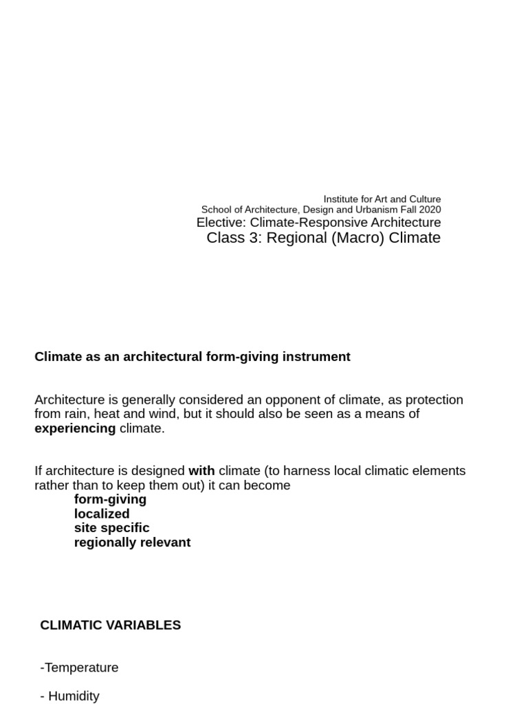 Fall 2020, Class 3, Regional Climate, Regional Climate, Climate Changes ...