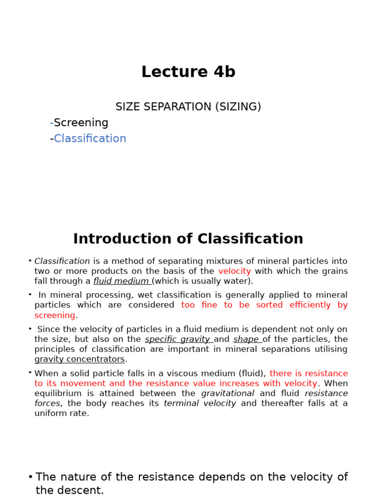 Lecture 4b Size Separation (Sizing) | PDF | Viscosity | Force