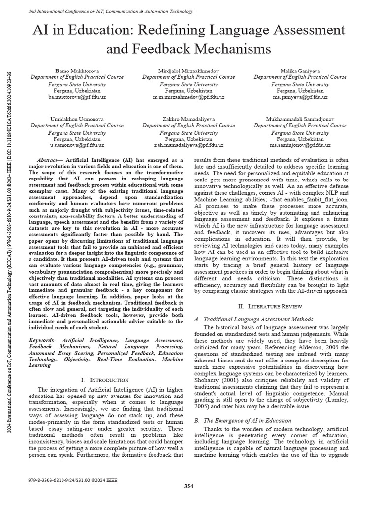 AI in Education Redefining Language Assessment and Feedback Mechanisms ...