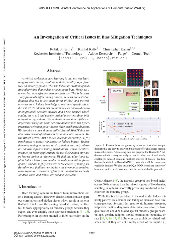An Investigation of Critical Issues in Bias Mitigation Techniques | PDF ...