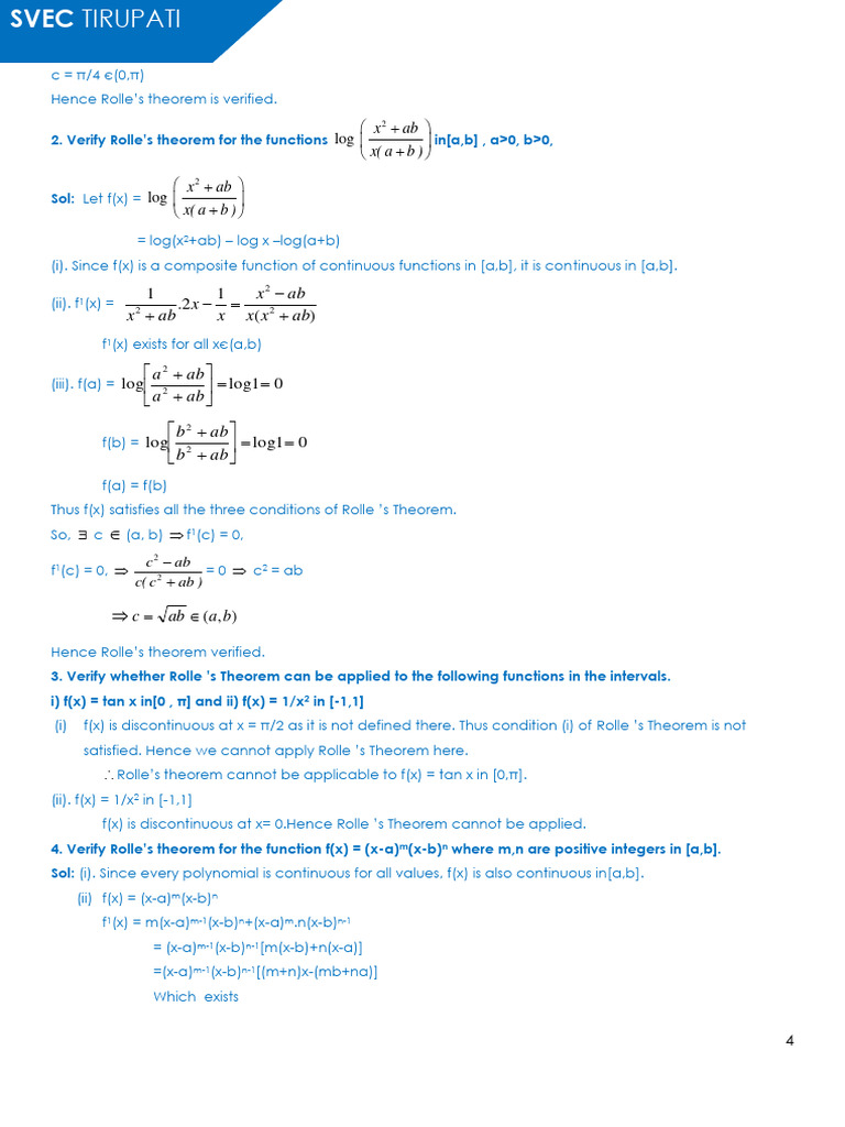 Verify Rolle's Theorem and Mean Value Theorem | PDF | Mathematical ...