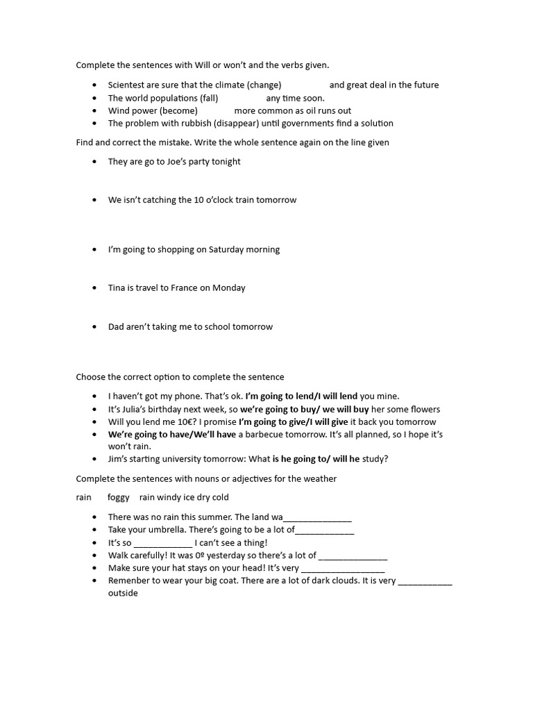 Complete The Sentences With Will or Won | PDF | Zoology