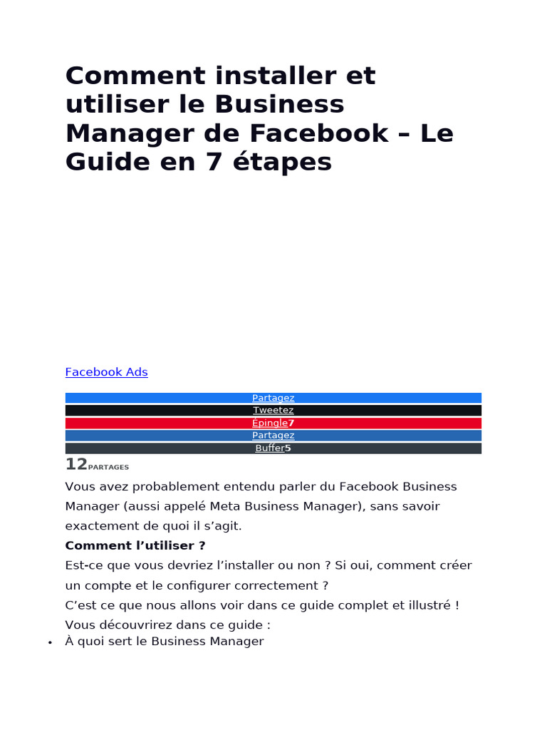 Installer Facebook Business Manager en 7 étapes | PDF | Facebook ...