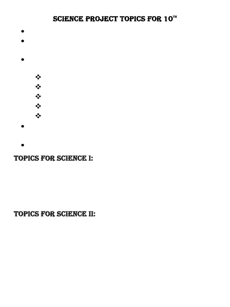 10th Grade Science Project Topics | PDF