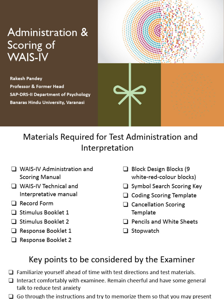 WAIS-IV Administration and Scoring Guide | PDF | Wechsler Adult ...