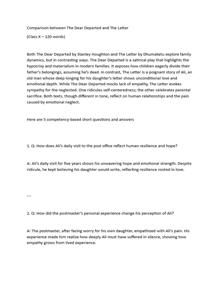 Comparison Between The Dear Departed and The Letter | PDF