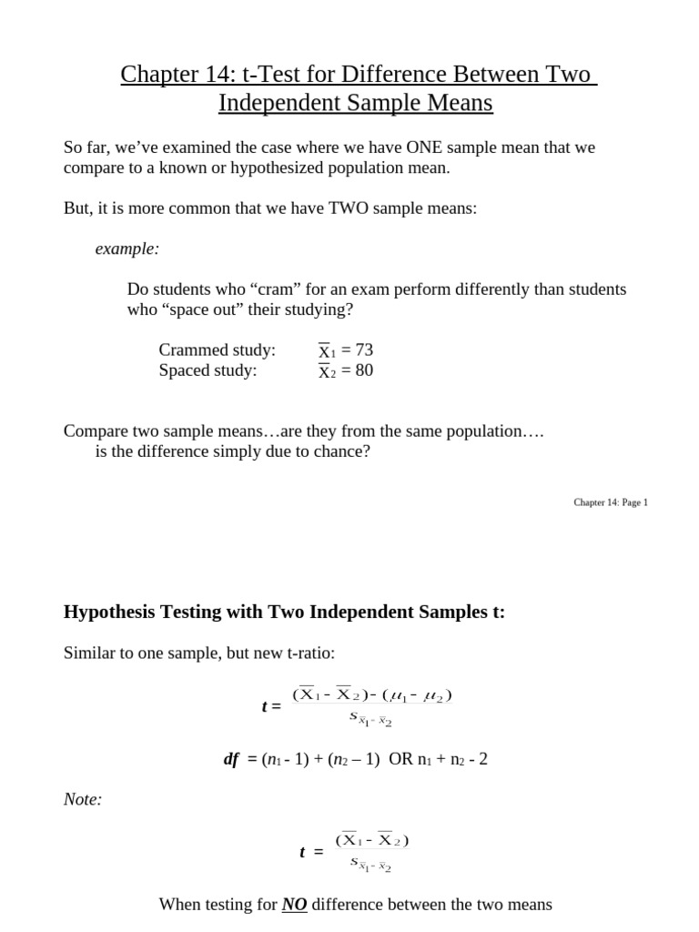 Chapter 14 Independent-Samples T Test | PDF | Student's T Test ...