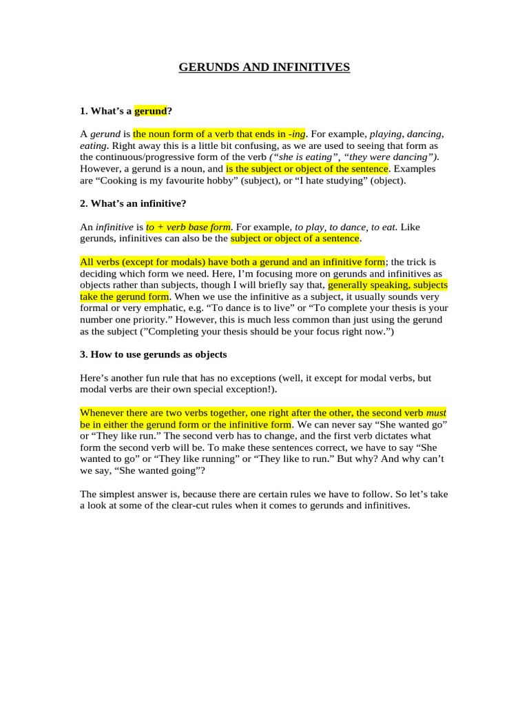 Understanding Gerunds and Infinitives | PDF | Subject (Grammar) | Verb