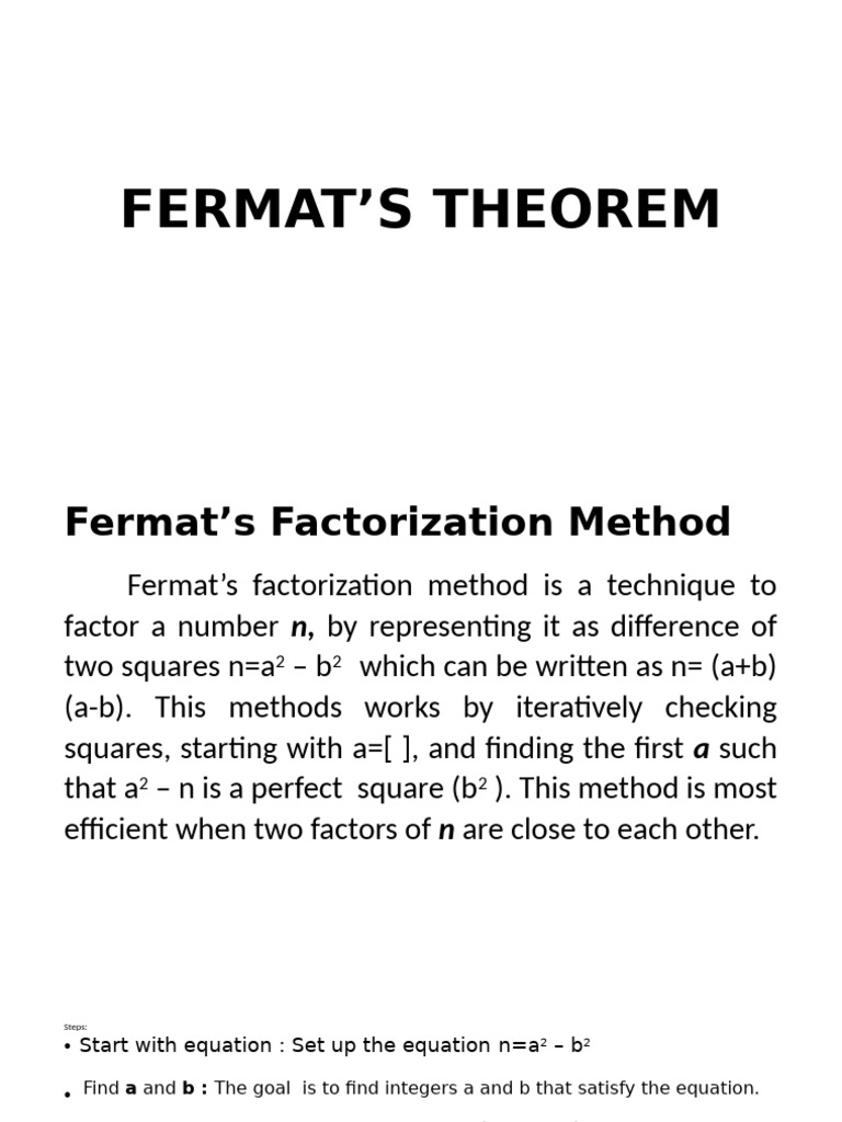 Fermat's Theorem and Factorization Method | PDF | Prime Number ...