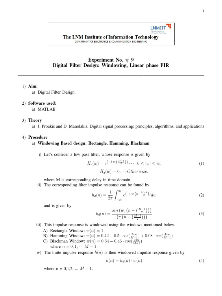 LAB 9 Handout | PDF | Sampling (Signal Processing) | Filter (Signal ...