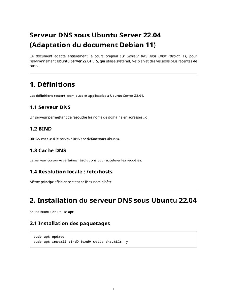Serveur DNS sur Ubuntu 22.04 LTS | PDF | Système de noms de domaines ...