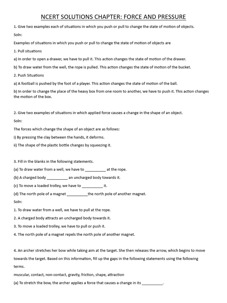 NCERT Force and Pressure Solutions | PDF | Force | Rocket