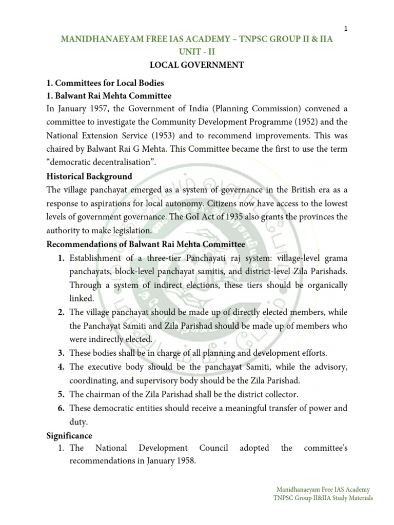 Local Government Committees in India | PDF | Government Of India ...
