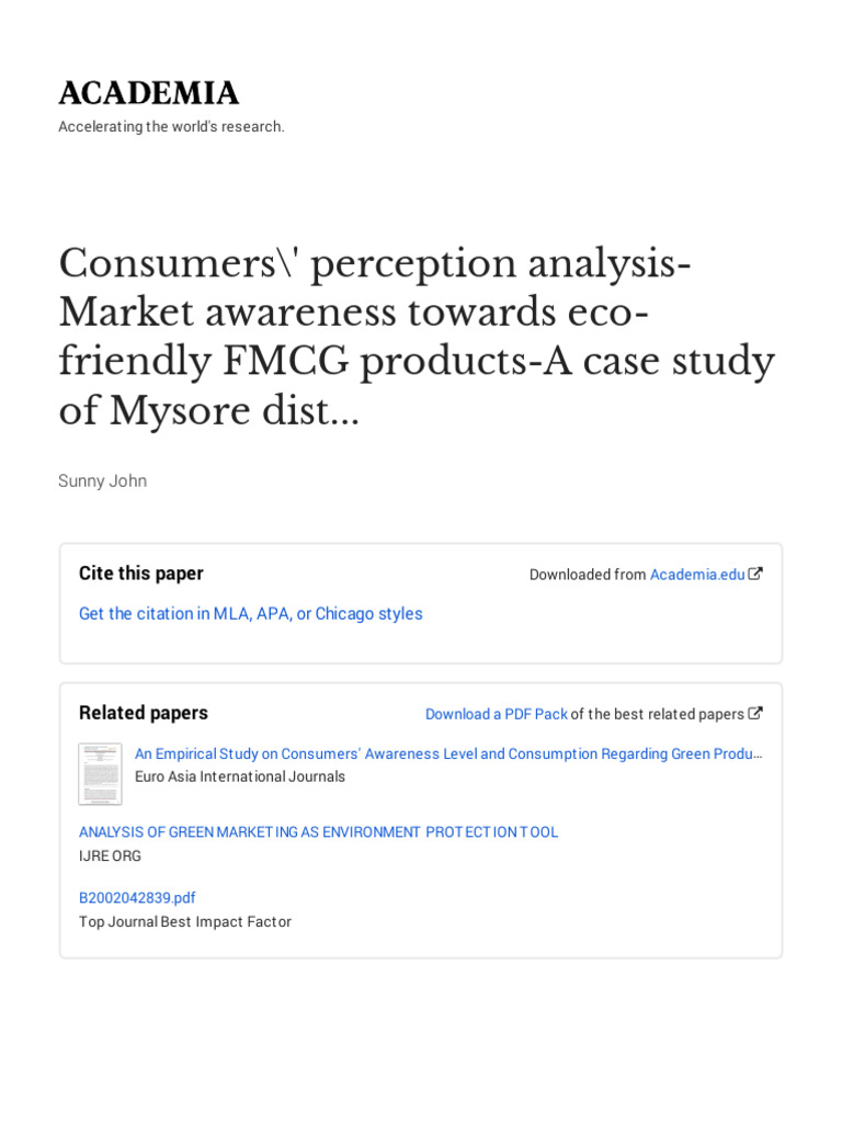Eco-Friendly FMCG Awareness in Mysore | PDF | Marketing | Sampling ...