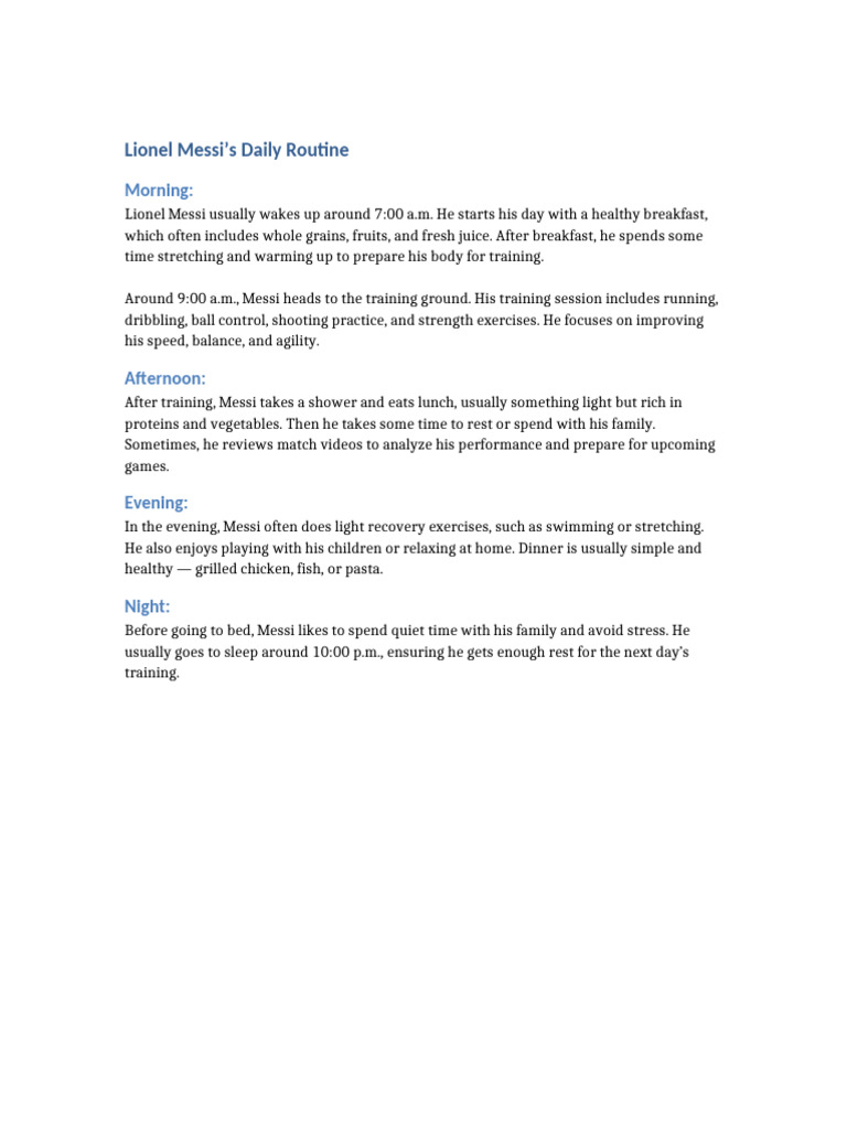 Lionel Messi's Daily Routine Explained | PDF