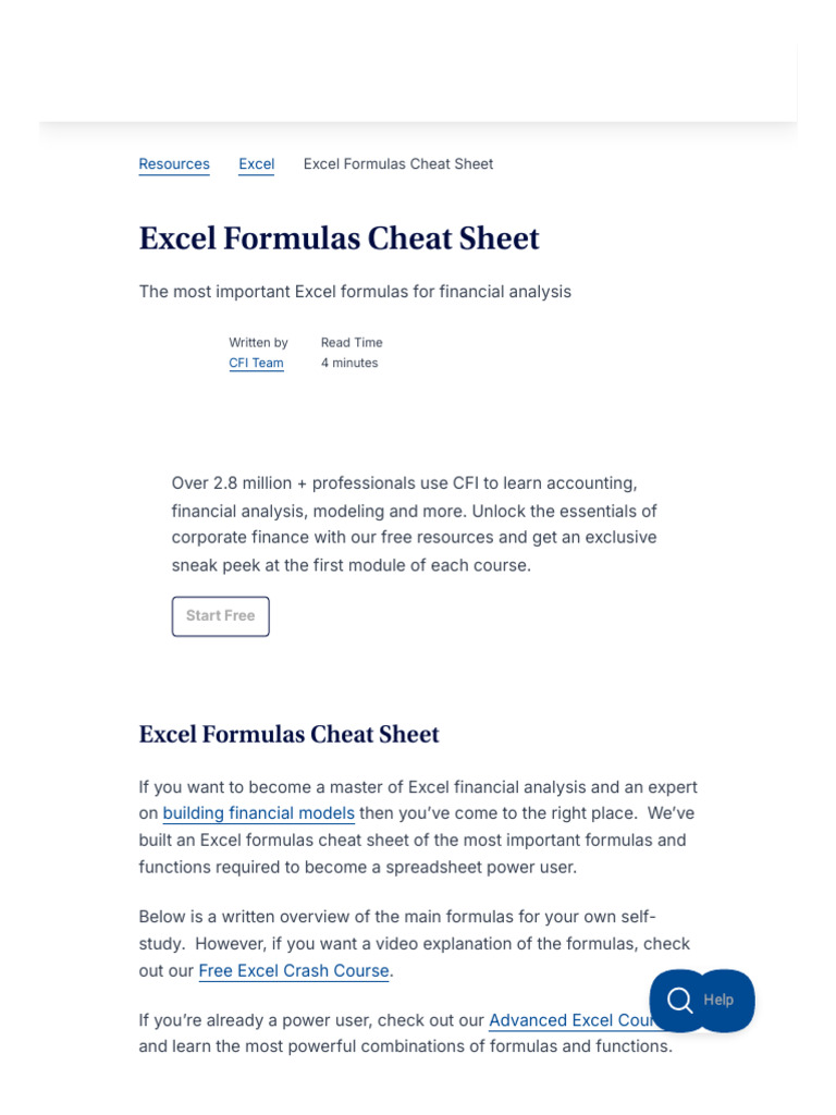 Essential Excel Formulas Cheat Sheet | PDF | Internal Rate Of Return ...