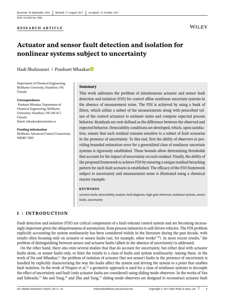 Fault Detection in Nonlinear Systems | PDF | Errors And Residuals ...