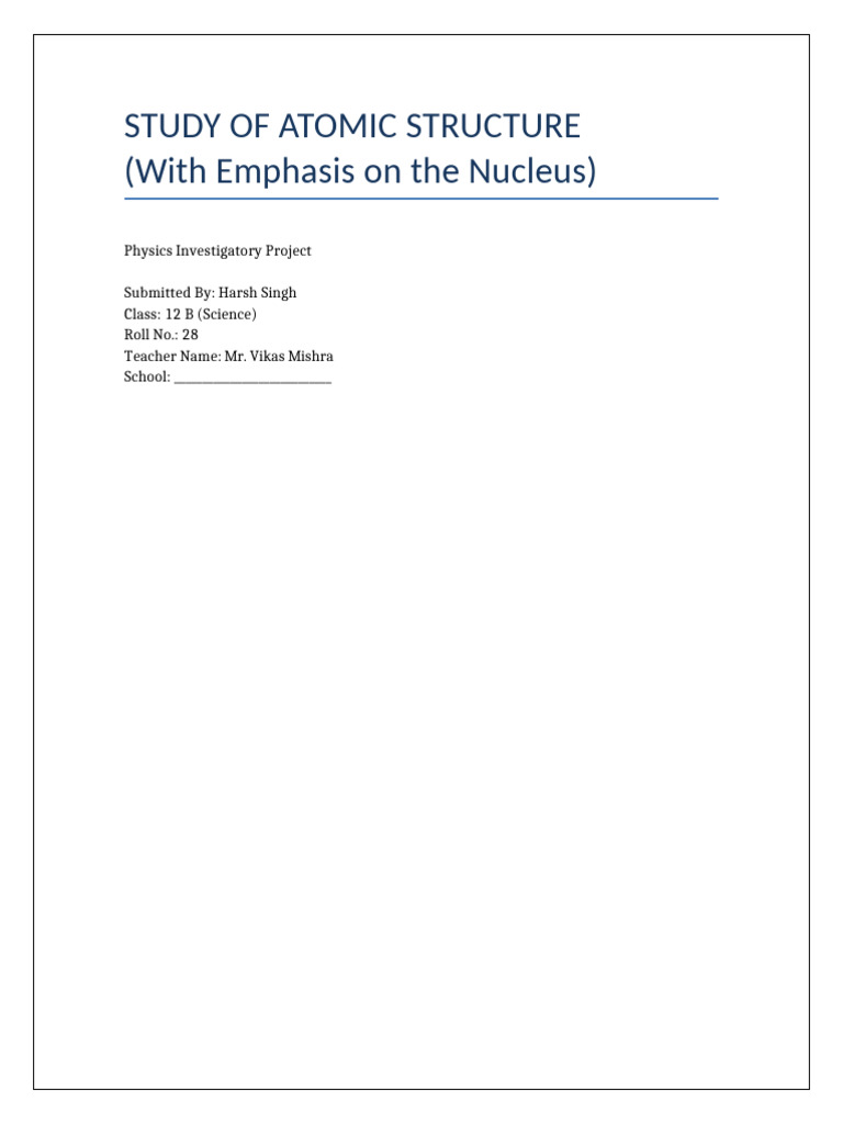 Atomic Structure Project Front Page Updated | PDF | Atomic Nucleus ...