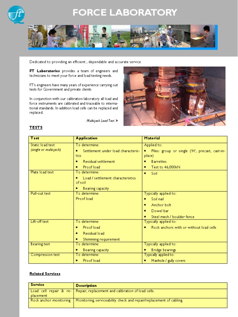 Force and Load Testing Services | PDF | Technology & Engineering