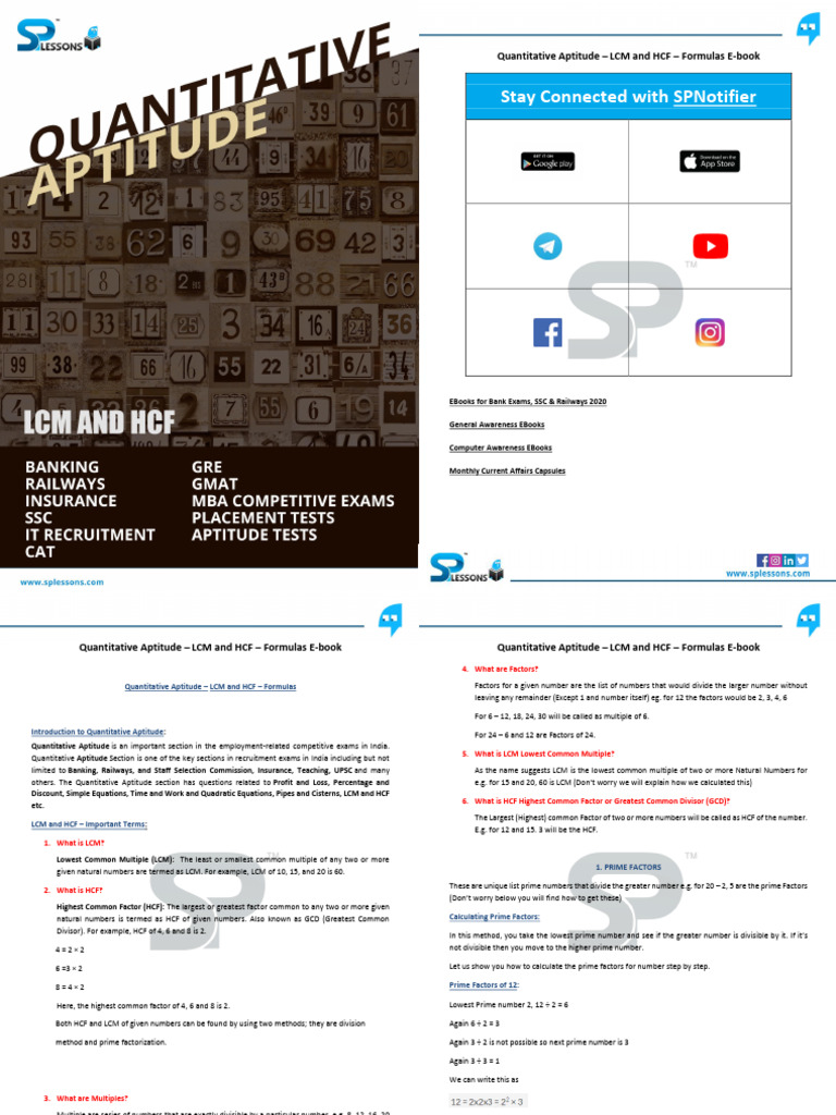 LCM and HCF Formulas E-book Guide | PDF | Numbers | Algebra